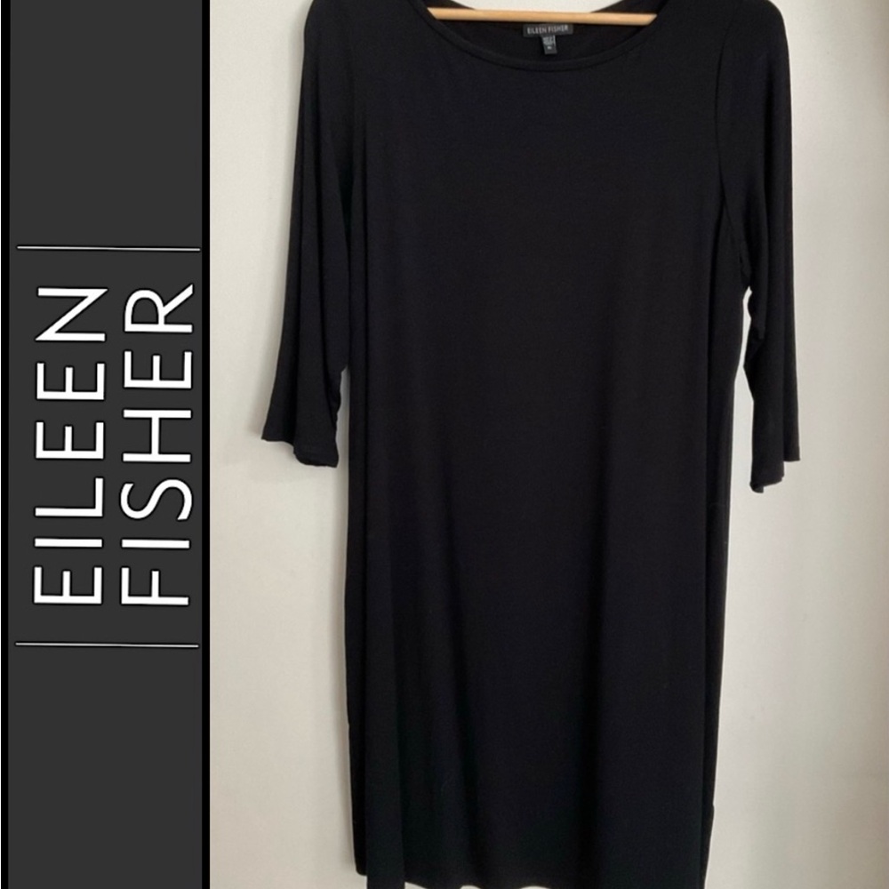 Eileen Fisher Black Casual Dress with Crew Neck